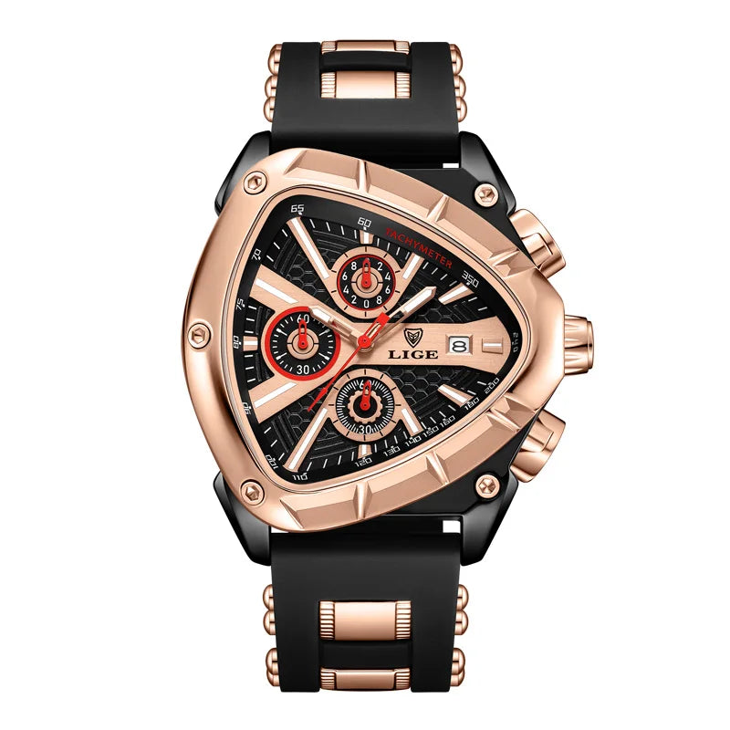 Reloj deportivo LIGE para hombre, esfera triangular, manecillas luminosas, reloj de pulsera de cuarzo, diseño irregular, correa de caucho, estilo militar, resistente al agua.