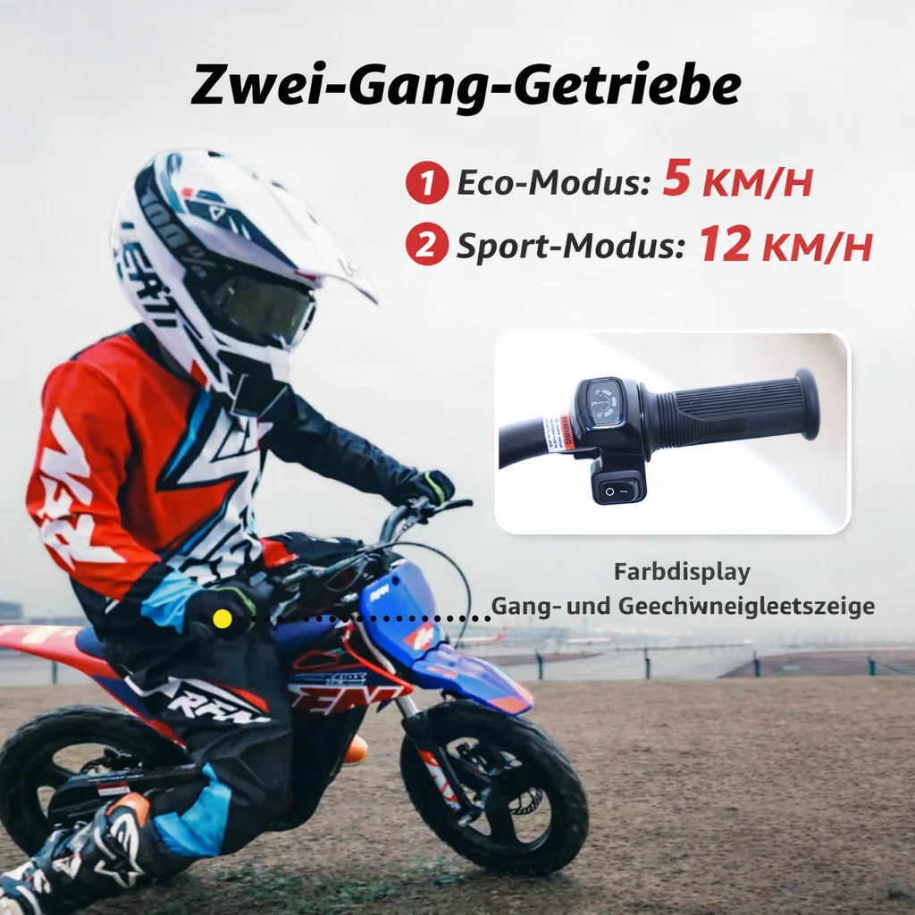 Mini moto eléctrica de cross Rfn 150: Motocicleta eléctrica todoterreno para niños, 200 W, 2 velocidades, para niños y niñas, vehículo eléctrico