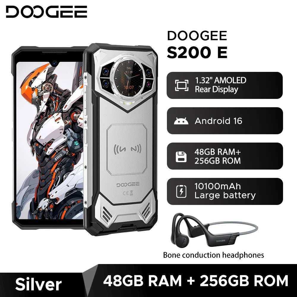 Estreno mundial del teléfono resistente DOOGEE S200E 5G, pantalla trasera de 1,32", 10100 mAh, 48 GB de RAM (8 GB + 40 GB), 256 GB de ROM, pantalla de 6,72", Android 16