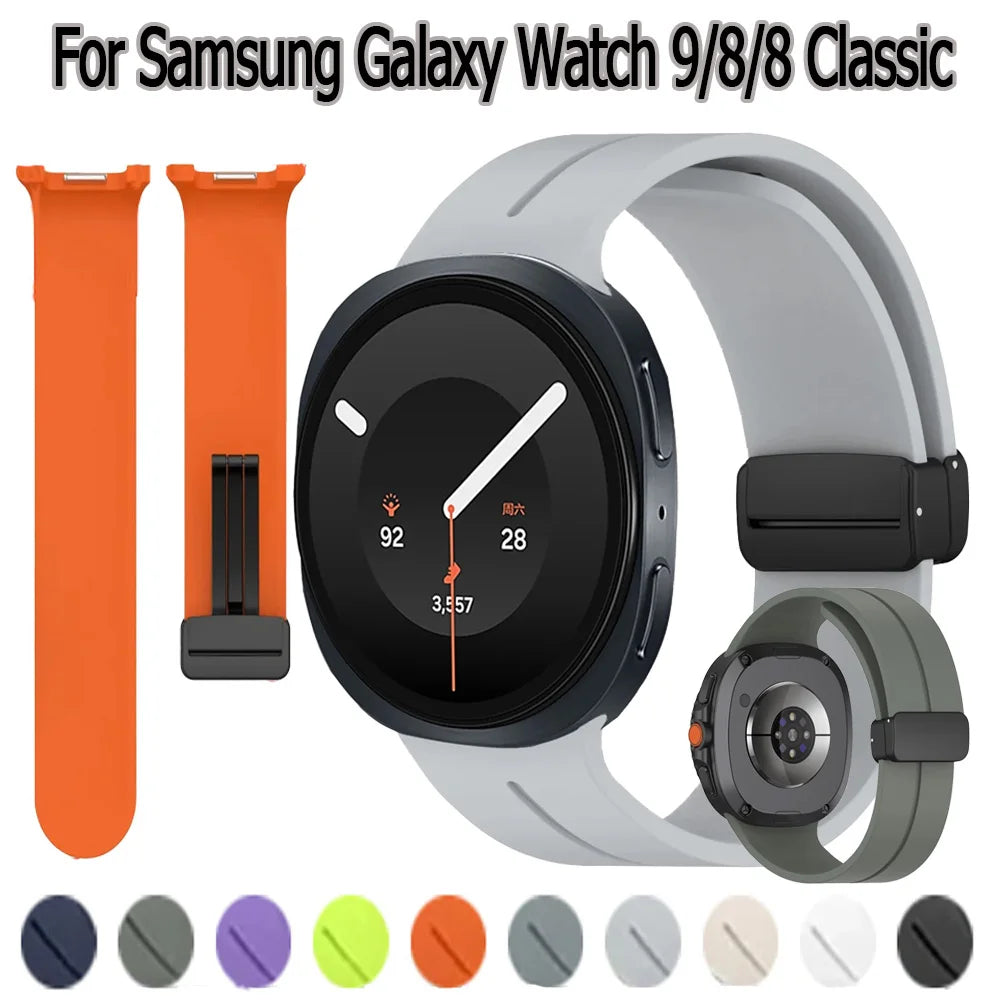 Correa de silicona suave para Samsung Galaxy Watch 9/8 40/44mm con hebilla magnética, banda transpirable para Galaxy Watch 8 Classic 46mm