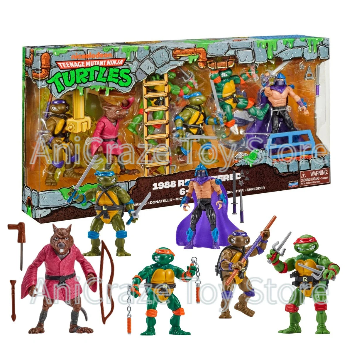 Pack de 6 figuras de acción remasterizadas de las Tortugas Ninja originales, Splinter, Shredder, Leonardo, juguetes coleccionables, regalos de cumpleaños