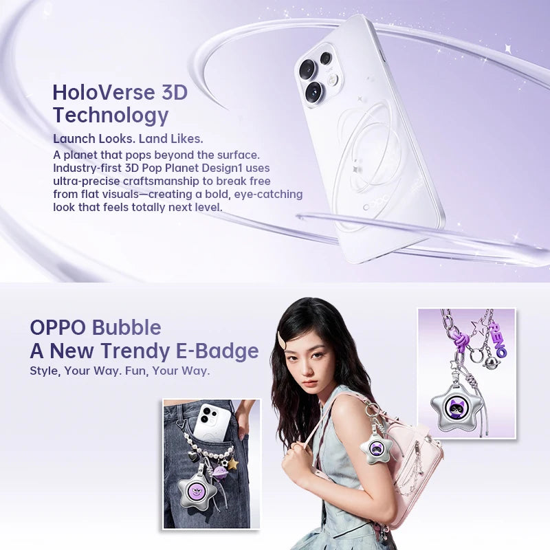Smartphone - OPPO Reno16 F 5G 8GB+256GB espec. UE AI Remix Collage Cámara selfie ultra gran angular de 50 MP ColorOS 16.0 Batería de 6500 mAh