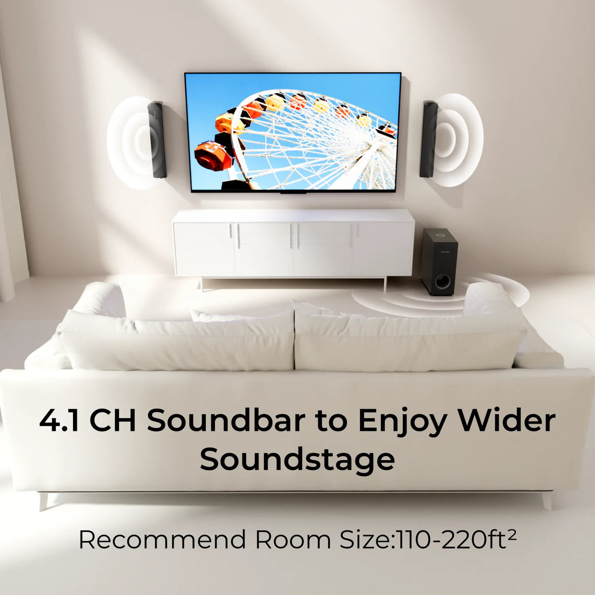 ULTIMEA Apollo S50 Barra de Sonido Desmontable 2 en 1 de 200W y 4.1 Canales con Subwoofer, Sistema de Cine en Casa para Smart TV