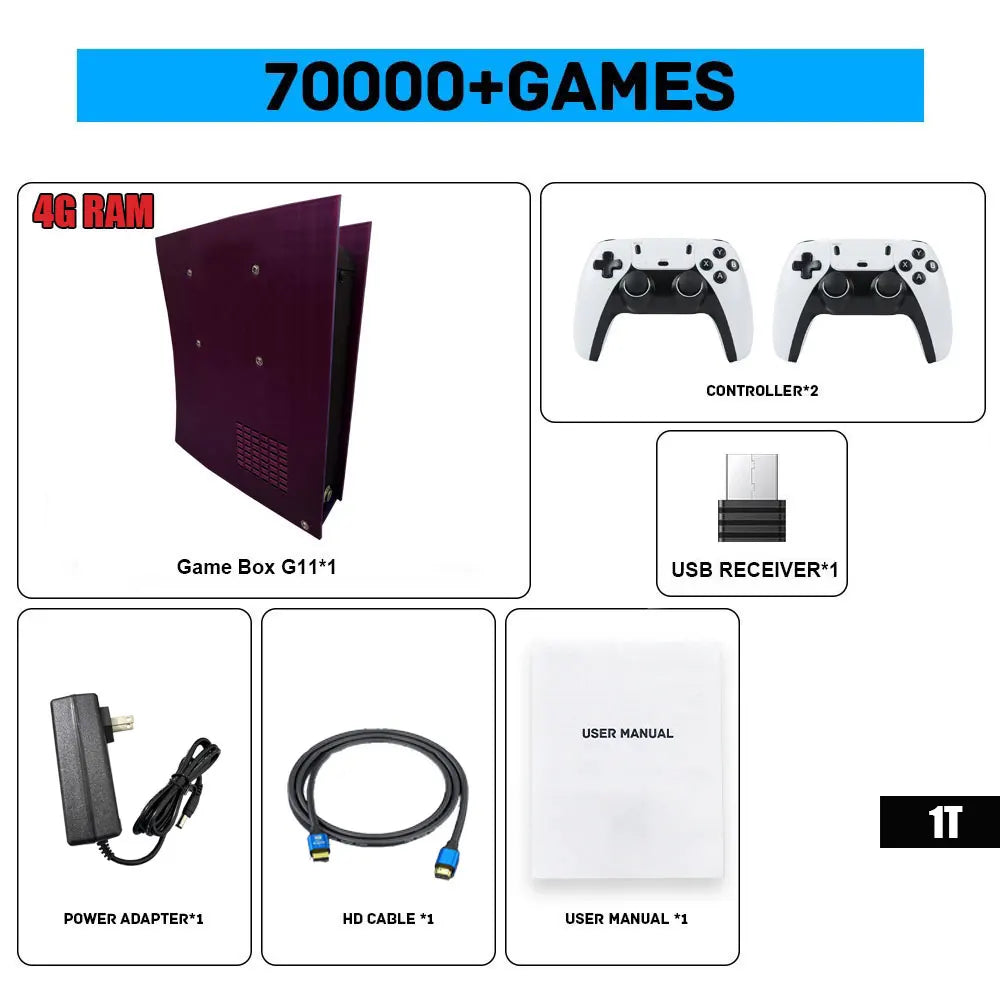 Consola de Juegos Win11 G11 con Más de 7000 Juegos Clásicos, Disco Duro de 500G/1T, 4K HD para WII, PSP, PS2, XBOX, SATURN, Compatible con Control Inalámbrico para 4 Jugadores
