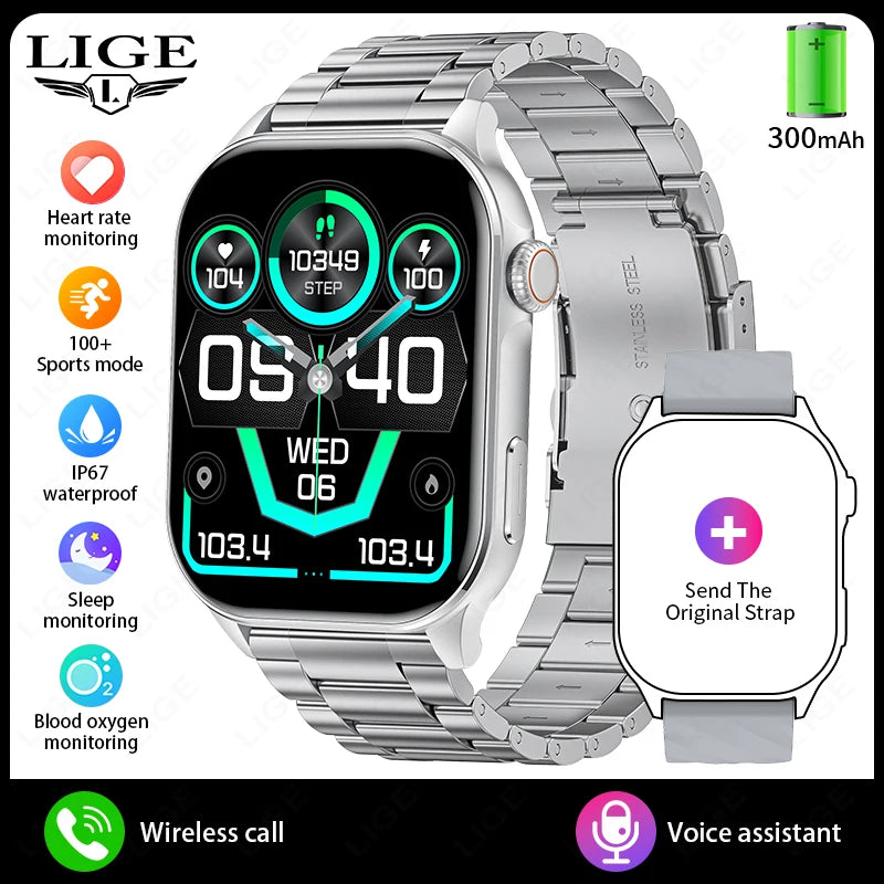 LIGE For Android iOS Smart Watch 2.01" Full Touch Screen Bluetooth Call Heart Rate Waterproof Sports Bracelet Smartwatch Women