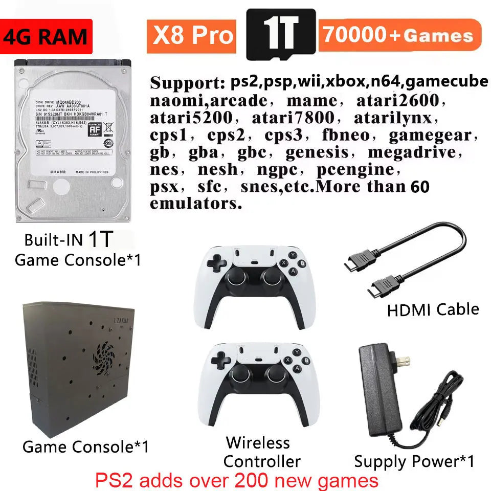 Consola de Juegos X8 Pro Mejorada con Ventilador de Refrigeración Grande, 4GB DDR3, 500GB HDD, Sistema de Juegos HD Estable