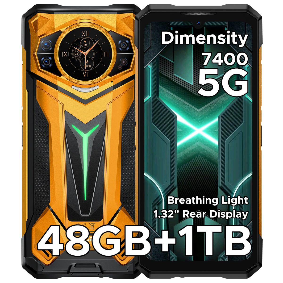 Smartphone robusto DOOGEE S200 Ultra 5G 48GB+1TB, efecto de luz, pantalla trasera de 1.34", Dimensity 7400, batería de 11000mAh, 66W, NFC
