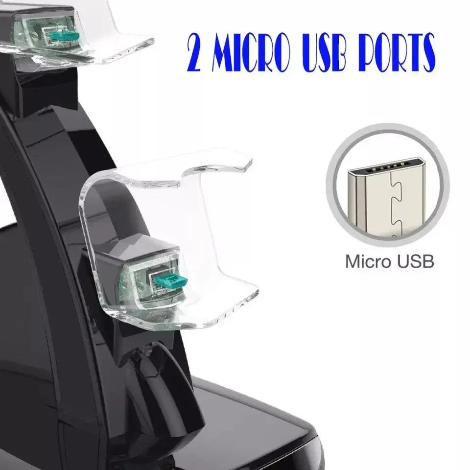 Estación de carga rápida dual LED para mandos de PS4, soporte de carga para accesorios de mando de Playstation PS4 Pro/PS4 Slim