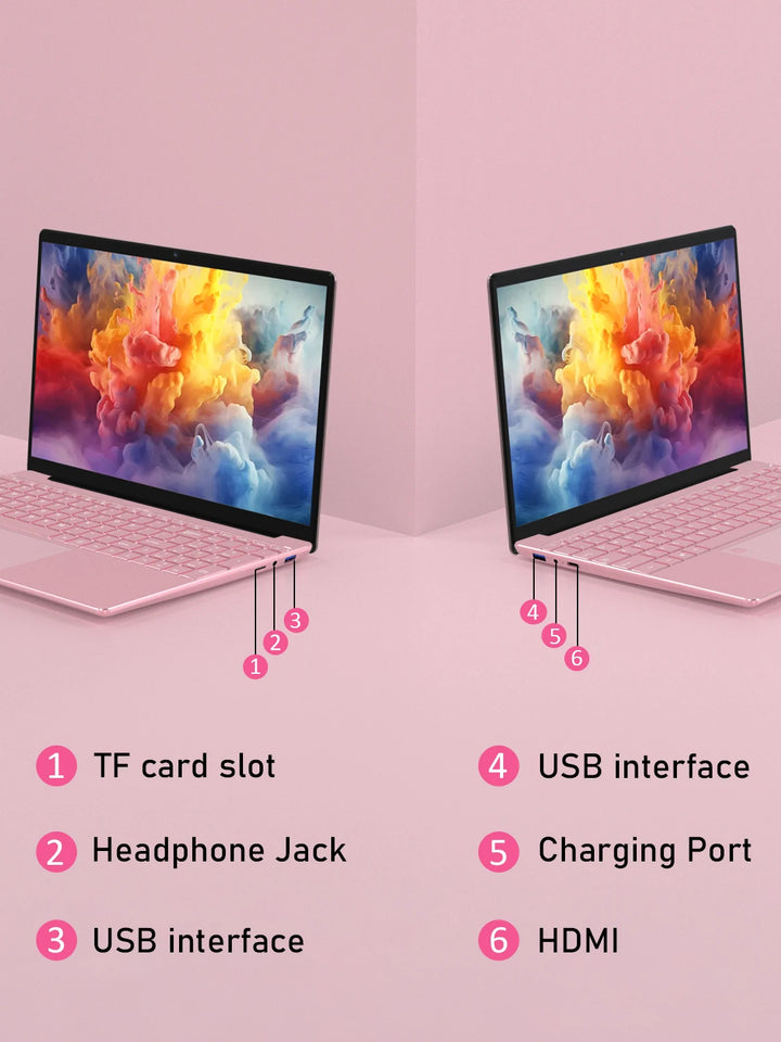 Portátil rosa de 15,6 pulgadas con pantalla FHD IPS, procesador Intel N150, 32 GB de memoria RAM DDR4, disco SSD de 1 TB, Windows 11 Pro, resolución 1920x1080, Wi-Fi de doble banda, Bluetooth 5.0: portátil, ordenador p