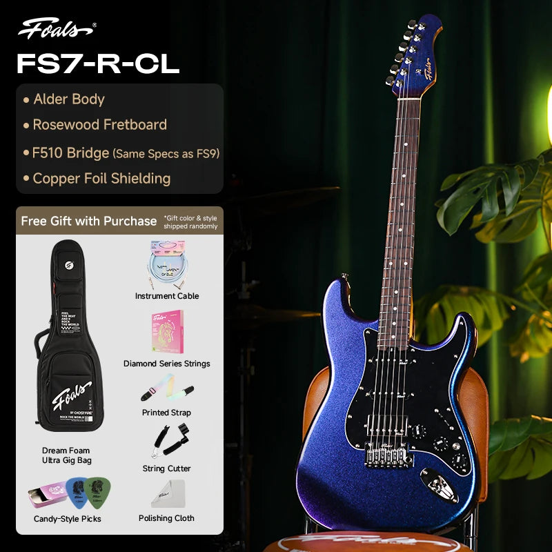Guitarra eléctrica FOALS FS7, cuerpo de abedul en tres piezas, mástil de arce tostado, pastilla cerámica, interruptor de 5 posiciones con bobina dividida, guitarra de estilo ST.