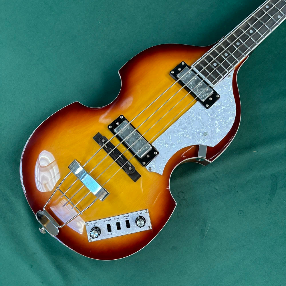 Bajo eléctrico de 4 cuerdas, cuerpo en forma de violín con diapasón de palisandro, guitarra eléctrica profesional.