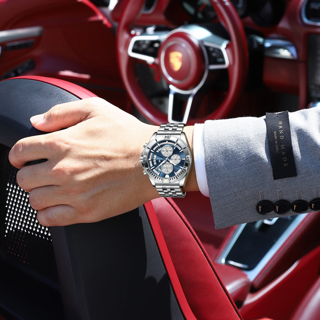 POEDAGAR Fashion Man Wristwatch Luminous Waterproof Stainless Steel Men Watch Date Chronograph Quartz Sports Men's Watches Reloj