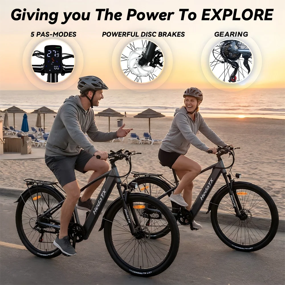 Nueva bicicleta de montaña eléctrica HEDA TX1S+MAX de 29 pulgadas, batería de litio de 48V16Ah, motor trasero, 7 velocidades, amortiguación, pantalla LCD, bicicleta eléctrica urbana