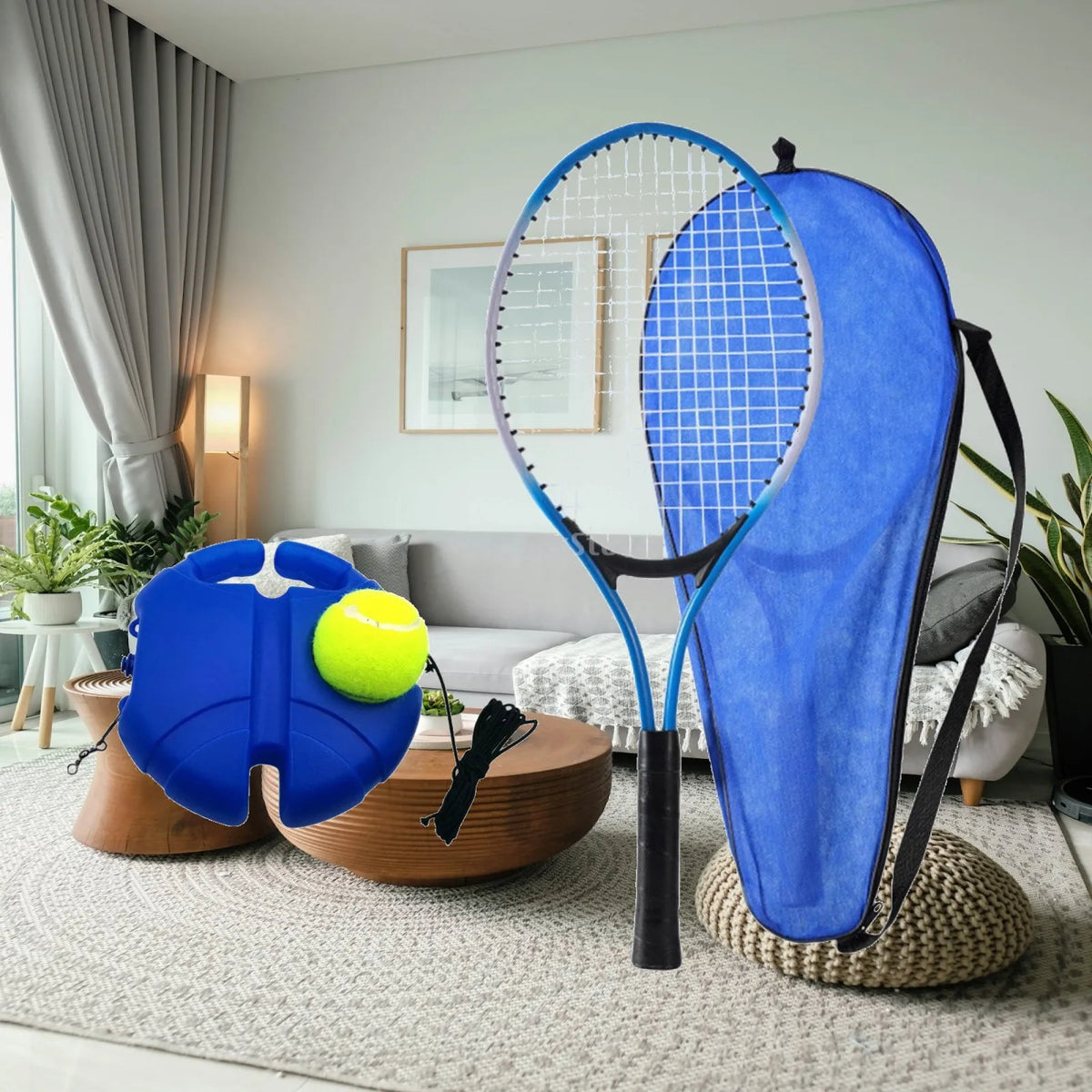 Kit de Raqueta de Tenis y Pelota de Rebote, Herramientas de Práctica Portátiles con Superficie Grande Mejorada para Actividades Familiares de Adultos y Niños