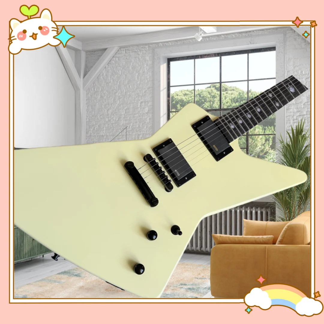 Guitarra eléctrica Goose de cuerpo blanco con diapasón Snake incrustado y línea activa negra OTGT-2009
