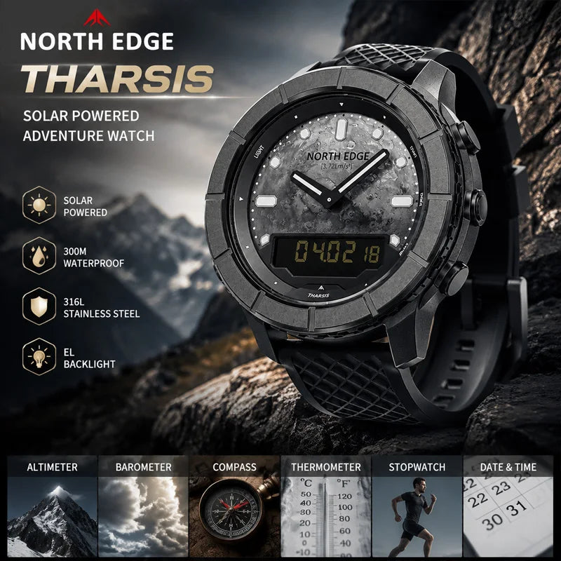 Reloj para exteriores NORTH EDGE THARSIS para hombre, reloj digital táctico militar, altímetro, barómetro, brújula, resistente al agua 5ATM, reloj para senderismo Pro