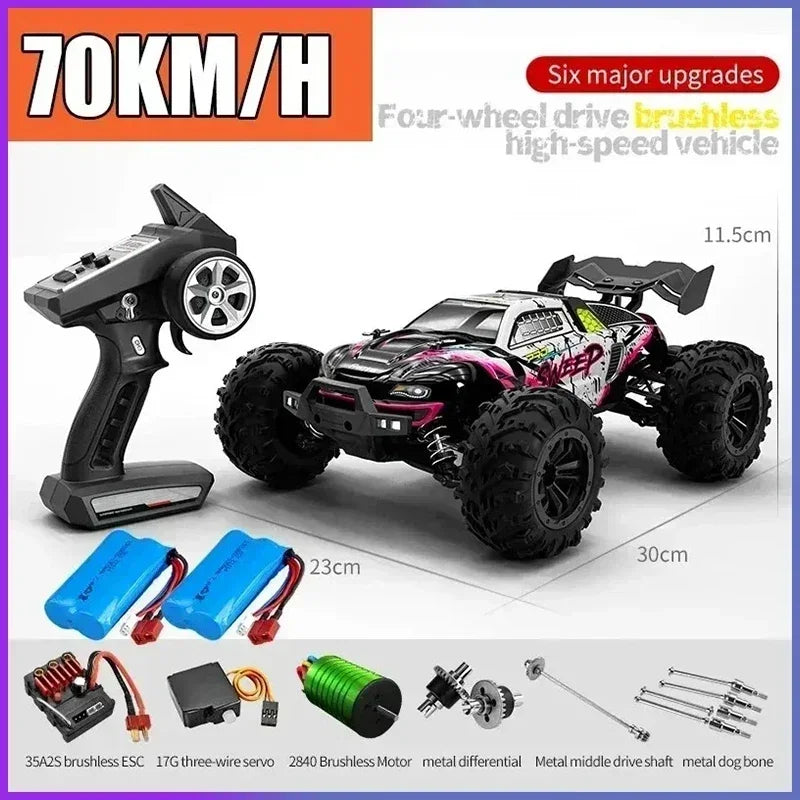 Coche teledirigido SCY16101 16102 de alta velocidad 70 km/h, coche teledirigido con tracción a las cuatro ruedas para niños, motor sin escobillas con LED
