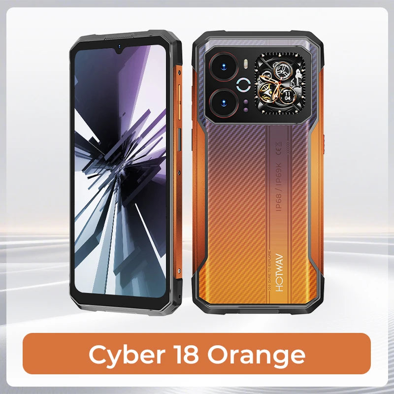 HOTWAV Cyber 18 Rugged Smartphone Android 16 6.75'' 120Hz Display Octa-core 6200mAh 20W Mobile Phone with Self-developed AI Toolset RGB Dynamic Light 64MP Rear Camera 20MP Night Vision 8GB 256GB Cellphone