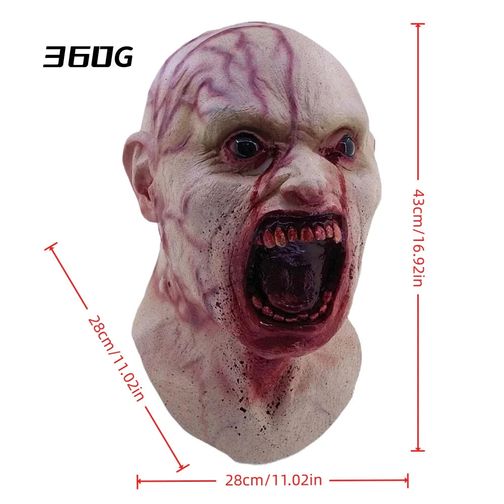 Bloody Zombie Full Head Latex Mask With Neck Piece Horror Halloween Cosplay Haunted House Party Costume Props