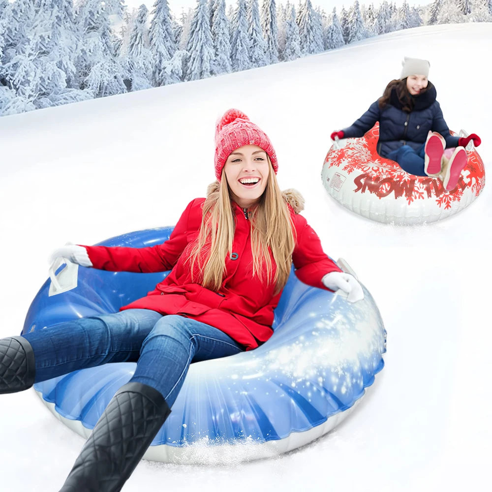 Tubo de nieve inflable para adultos, trineo de nieve de fondo duro grueso y resistente con asas, equipo de deportes al aire libre de invierno para la familia