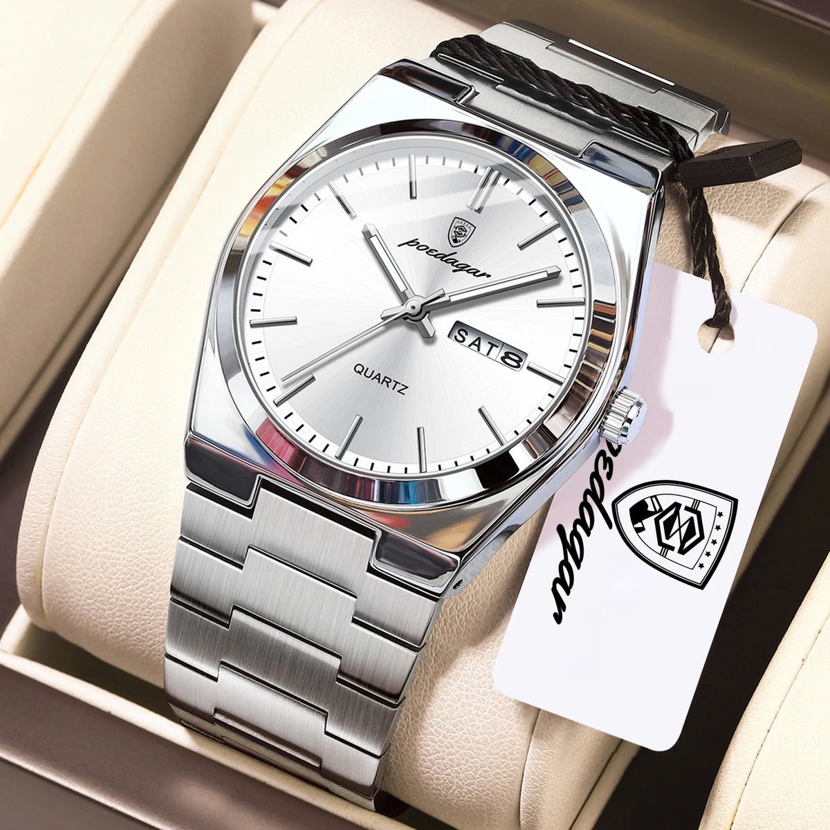 Reloj de pulsera de cuarzo para hombre POEDAGAR, moda de lujo, casual, luminoso, resistente al agua, de acero inoxidable, con indicador de fecha y día