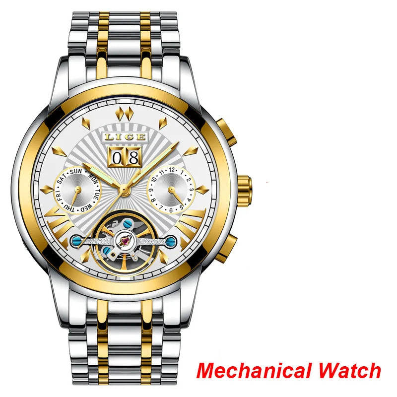 Reloj de pulsera mecánico automático LIGE 2026 para hombre, reloj de lujo de marca superior con tourbillon, reloj de moda para hombre, resistente al agua para negocios