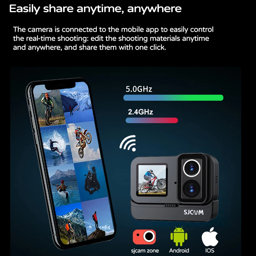 Cámara de Acción SJCAM SJ20 Impermeable con WiFi 5G para Motociclismo, Ciclismo y Viajes por Carretera, Aventuras Diurnas y Nocturnas, Cámara Creator