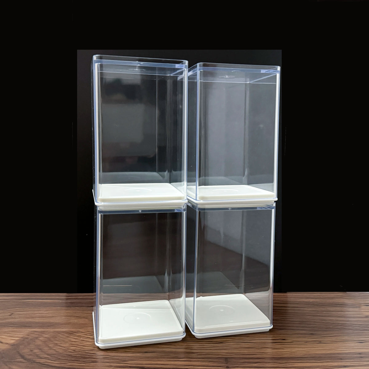Vitrina expositora acrílica apilable, caja transparente a prueba de polvo con base blanca, para figuras de acción, miniaturas y coleccionables pequeños
