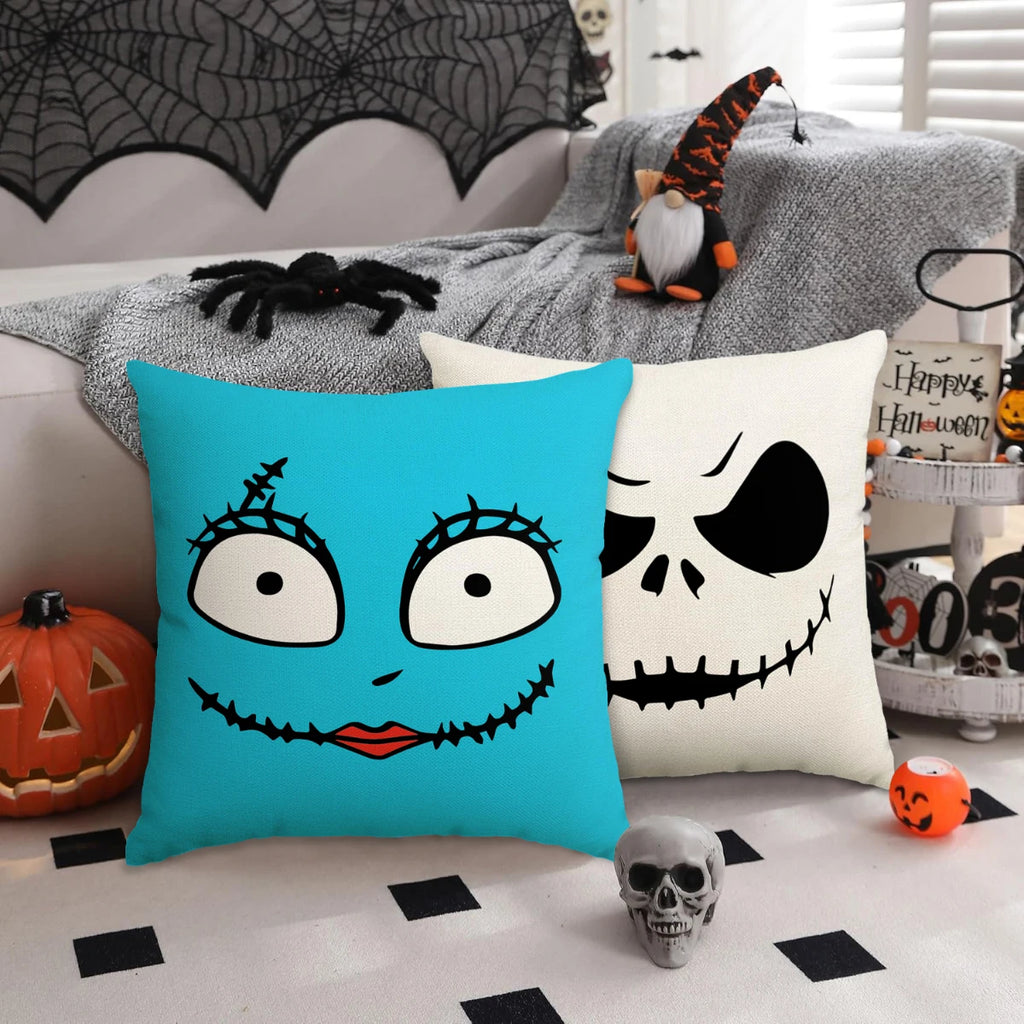 1 ud./4 Uds. Funda de almohada de Halloween, expresiones de terror de Halloween, decoración del hogar, funda de cojín para sofá y sala de estar