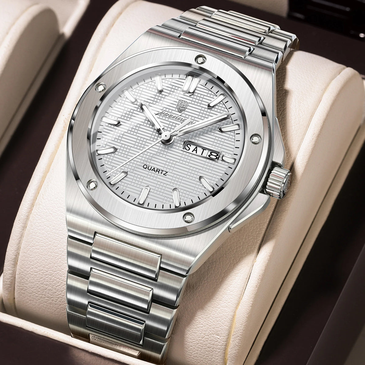 Reloj de moda para hombre POEDAGAR, resistente al agua, luminoso, con fecha y día, elegante, de acero inoxidable, reloj de cuarzo de alta calidad para hombre