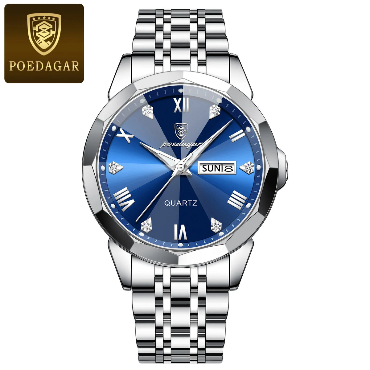 Reloj de lujo original POEDAGAR para hombre, resistente al agua, con fecha y día, luminoso, de cuarzo, de acero inoxidable, estilo ejecutivo y a la moda