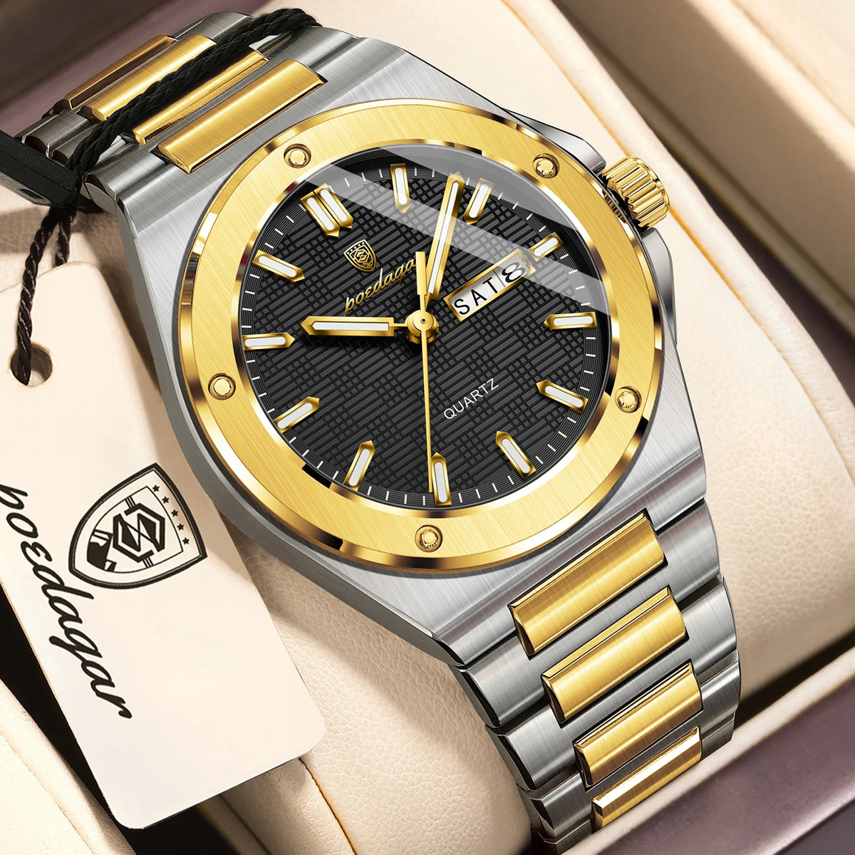 POEDAGAR Fashion Quartz Man Wristwatch Waterproof Luminous Date Week Men Clock Stainless Steel Casual Men's Watches Reloj Hombre