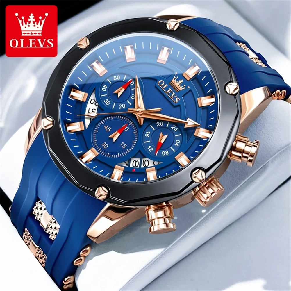 Reloj para hombre OLEVS original con correa de silicona, reloj de pulsera de cuarzo multifunción para hombre, cronógrafo deportivo de moda, reloj resistente al agua 9991