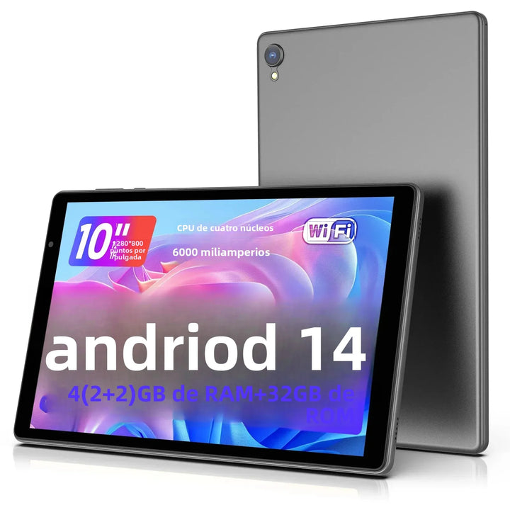 Último tableta Android 14, tableta de 10 pulgadas, procesador de cuatro núcleos, WiFi 5G, 4 GB de ROM + 32 GB de RAM, resolución de 1280*800, batería de 6000 mAh
