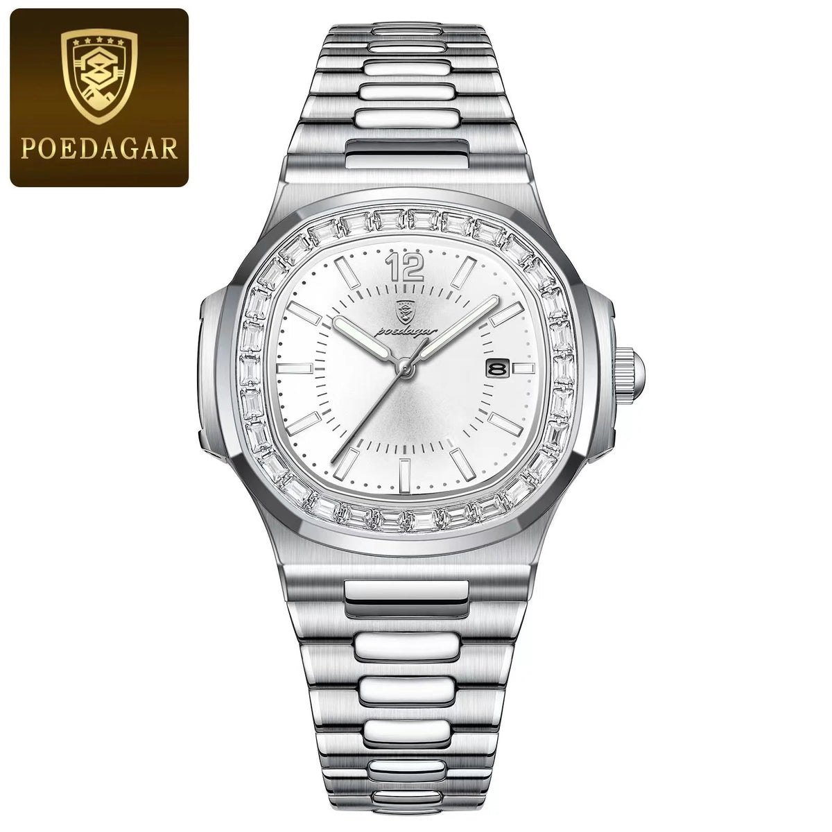 Reloj de pulsera para hombre POEDAGAR de lujo, cuadrado, resistente al agua, con fecha, luminoso, de cuarzo, de acero inoxidable, estilo ejecutivo y a la moda