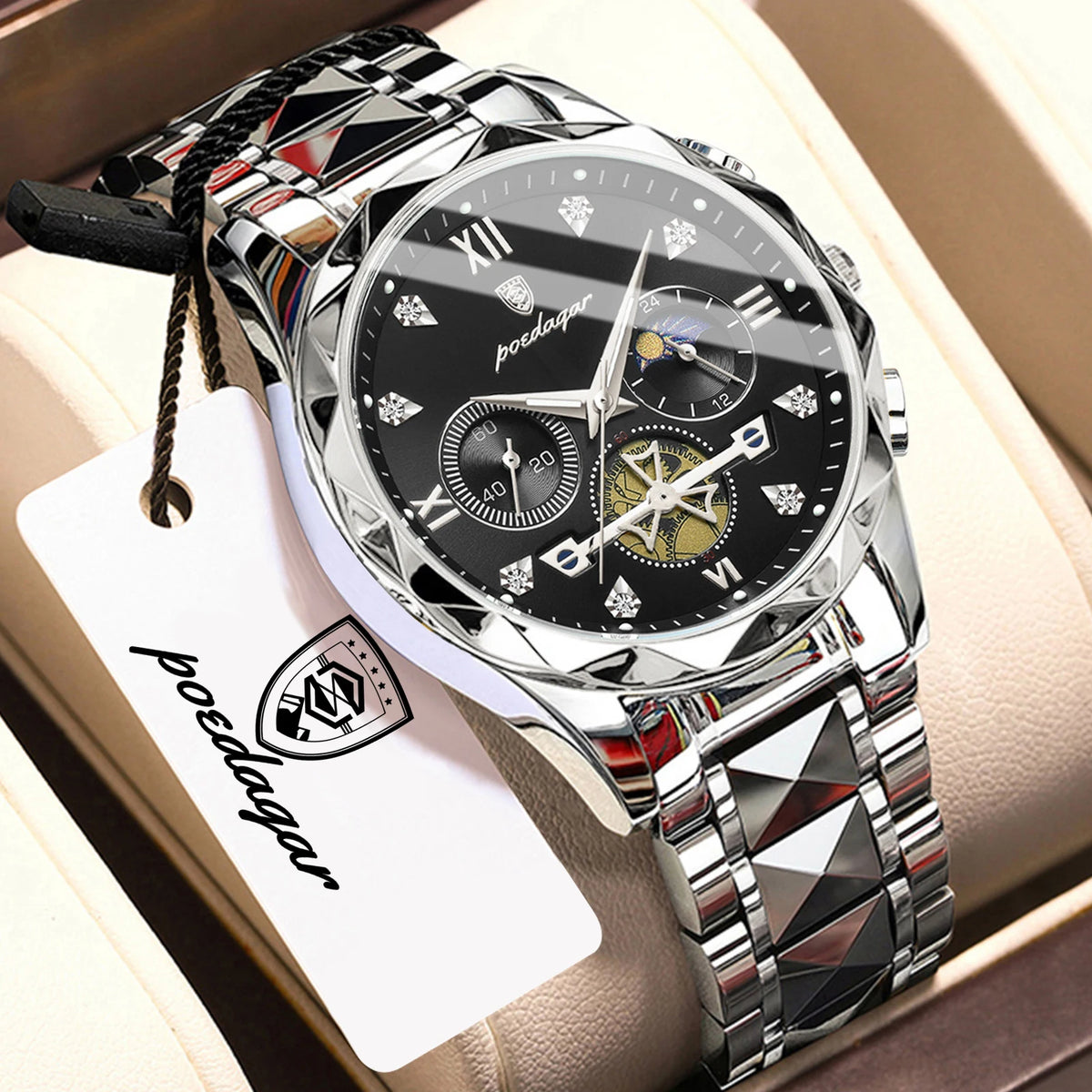 Reloj de pulsera creativo POEDAGAR para hombre, reloj de cuarzo empresarial de acero inoxidable, cronógrafo, resistente al agua, luminoso, a la moda
