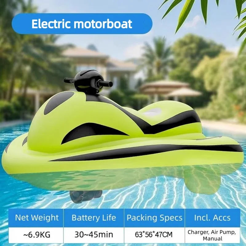 Moto acuática eléctrica inflable, con una velocidad de 6 a 8 km/h, resistente al agua (IPX7), ideal para niños y adultos, un juguete motorizado para la piscina.