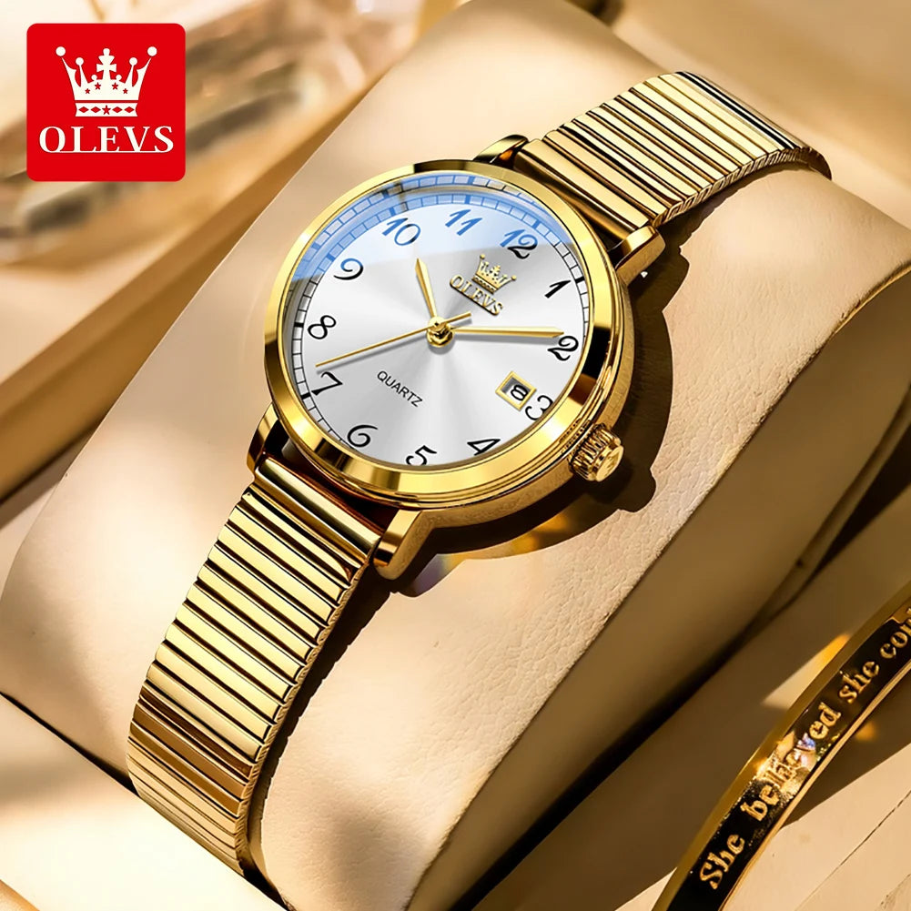 Reloj para mujer OLEVS 7130 de marca líder, resistente al agua, con correa de acero inoxidable y escala numérica
