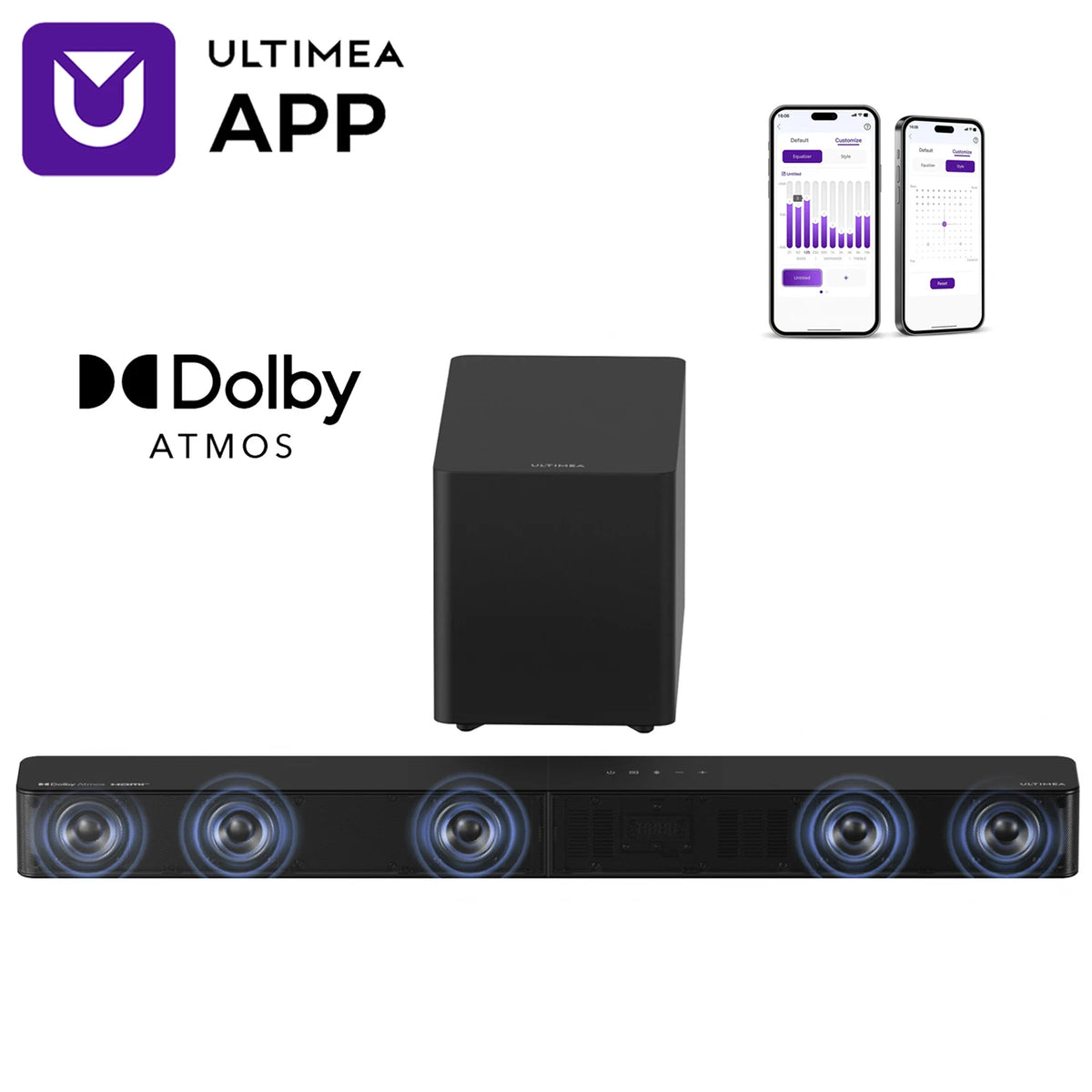 Barra de sonido ULTIMEA de 5.1 canales con Dolby Atmos, subwoofer con cable para Smart TV, sistema de sonido envolvente de cine