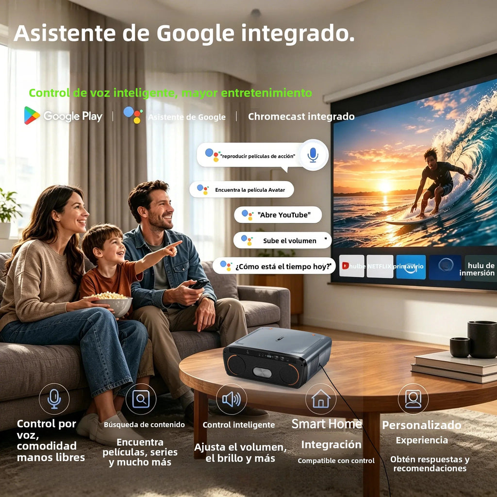 Proyector S7 4K Ultra 4200ANSI HD Android 14 Google TV para Cine en Casa, WiFi6, Enfoque Automático, Altavoces Dobles, Proyector de Películas para Día