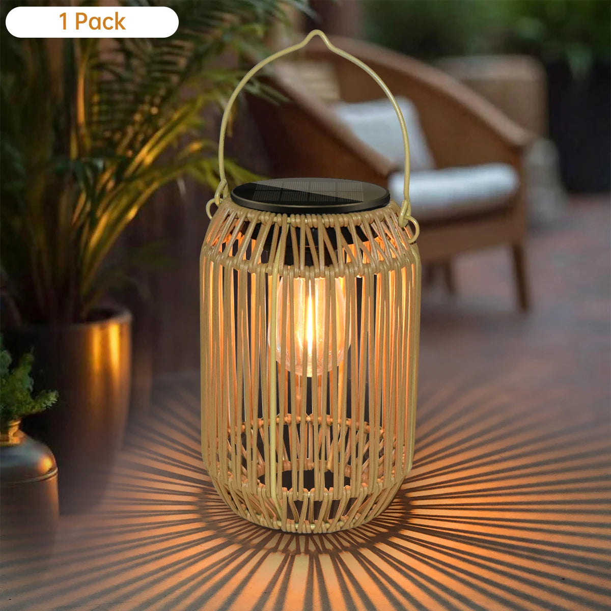 Linternas solares, luces solares para exteriores, impermeables, estilo boho, lámpara de ratán colgante para decoración de jardín, patio y terraza