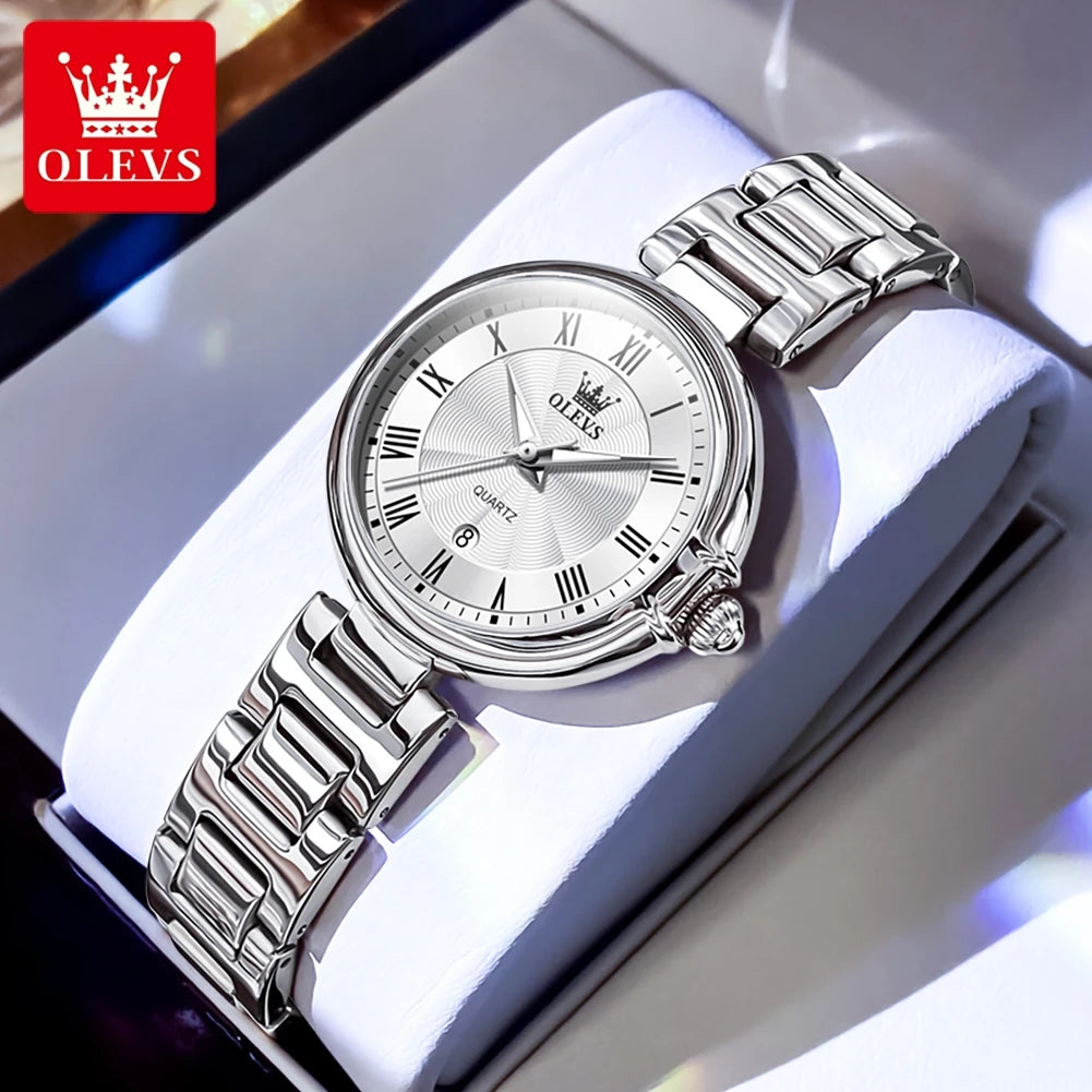 Reloj para mujer OLEVS 5608, marca de lujo, cuarzo, números romanos, resistente al agua, luminoso, con calendario, elegante reloj para mujer.