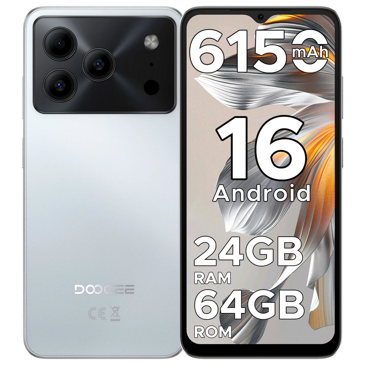 Smartphone DOOGEE Note 56 VIP Edition de última generación, Android 16, pantalla de 16", batería de 6150 mAh, 24 GB de RAM (3 + 21) y 64 GB de ROM, teléfono móvil