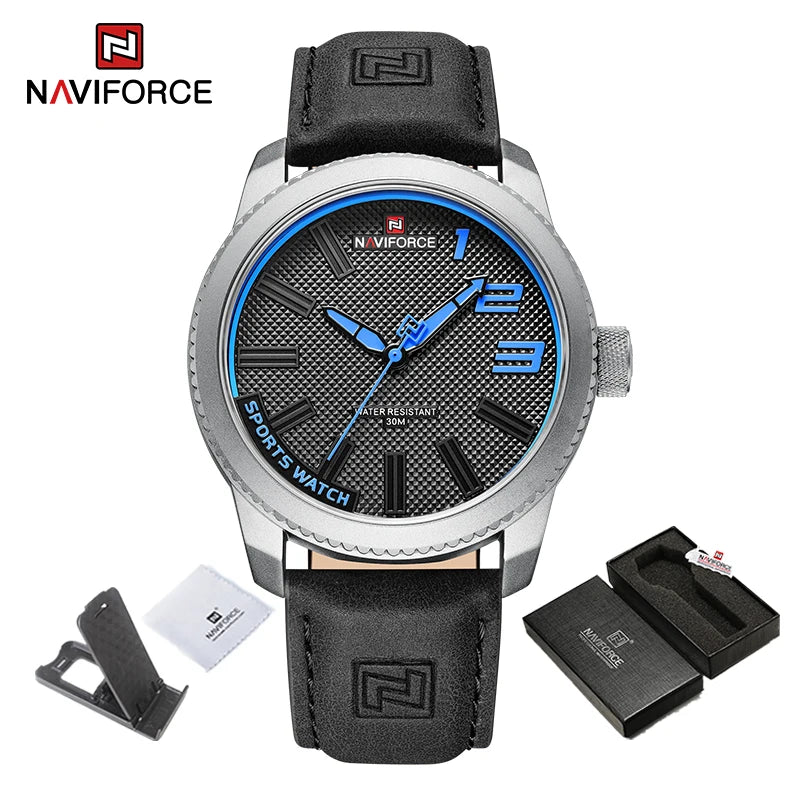Reloj deportivo NAVIFORCE para hombre, estilo militar, resistente al agua 30 m, correa de piel, reloj de pulsera para caballero, informal y de lujo, Reloj Hombre