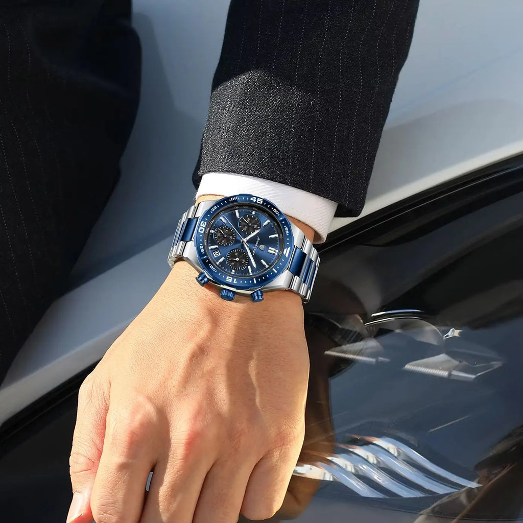Reloj de cuarzo para hombre POEDAGAR, elegante, casual, luminoso, resistente al agua, de acero inoxidable, con cronógrafo y fecha