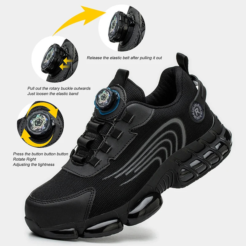 Zapatos de Seguridad con Puntera de Acero para Hombre, Zapatos de Trabajo con Botón Giratorio, Anti-aplastamiento, Anti-pinchazos, Zapatillas de Trabajo