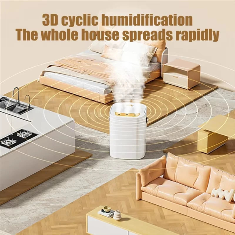Humidificador Evaporativo de 1.8L con 3 Niveles de Pulverización y Luz Nocturna, Difusor de Perfume de Tres Boquillas, Humidificador de Aire para Dormitorio