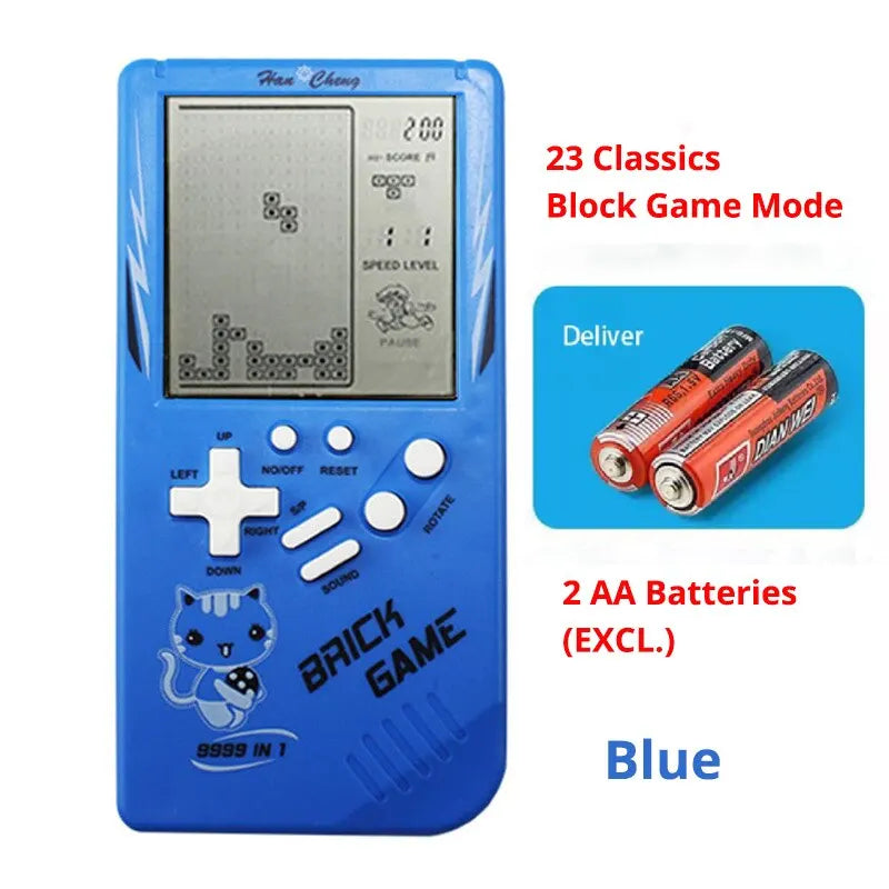 Consola de juegos portátil retro, juguete de rompecabezas electrónico clásico, pantalla grande, color azul, juguetes para niños