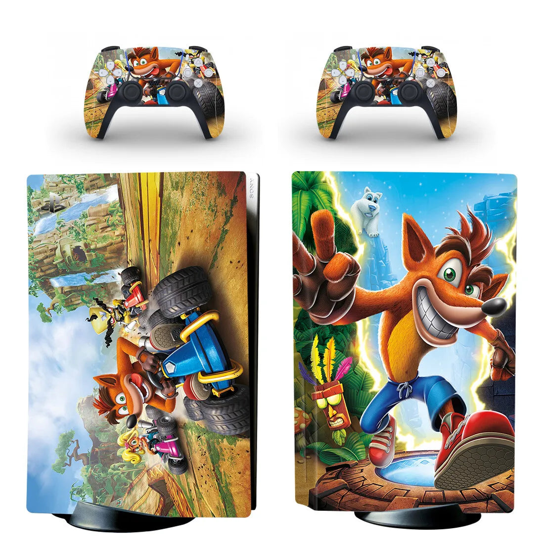 Adhesivo decorativo de vinilo de Crash Bandicoot para consola PS5 con lector de discos y 2 controles