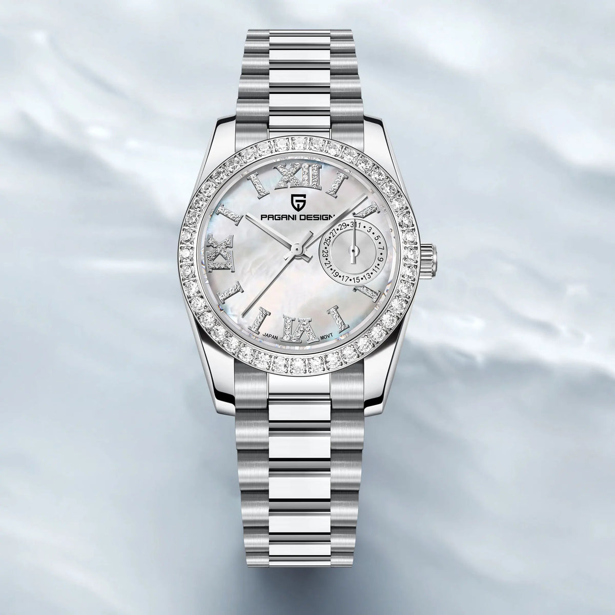 2024 Reloj de cuarzo elegante para mujer PAGANI DESIGN, 32 mm, con diamantes, cristal de zafiro, acero inoxidable, pequeño y exquisito